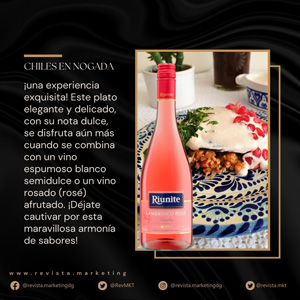 Chiles en Nogada y vino Riunite Lambrusco Rose